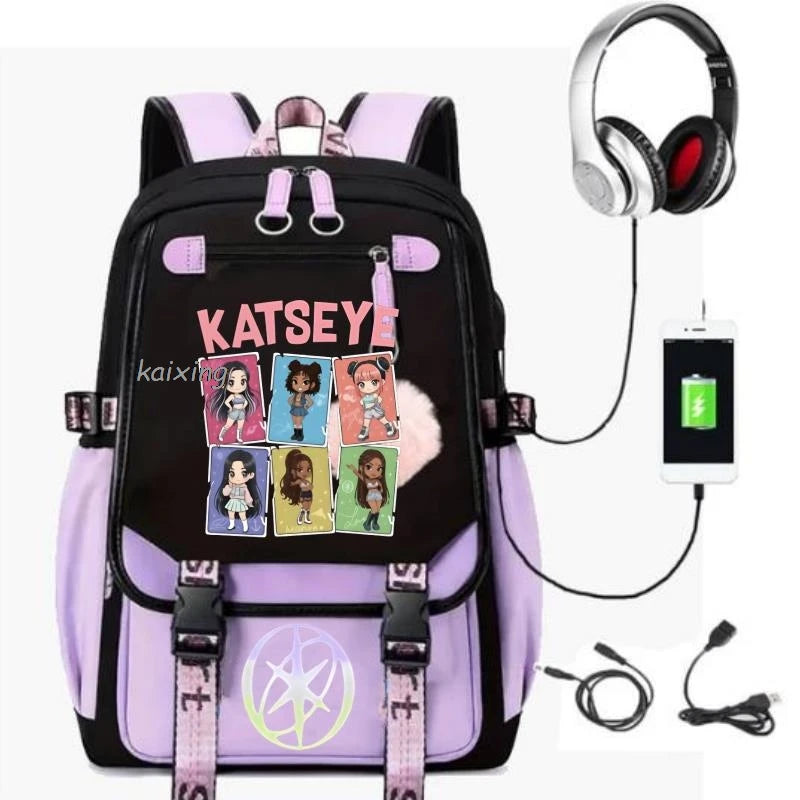 Katseye Funny Print Backpacks Sweet Soft Capacity Student Schoolbag