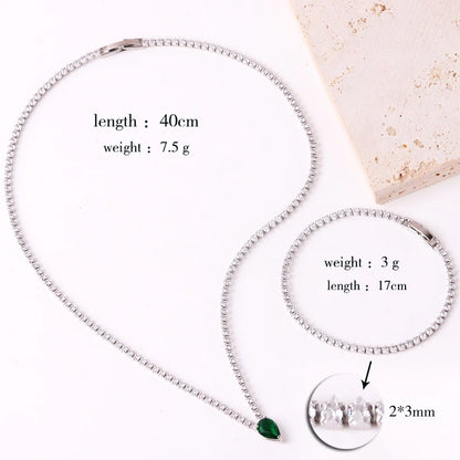 Iced Out Chain Water Drop Cubic Zirconia Light Blue Necklace