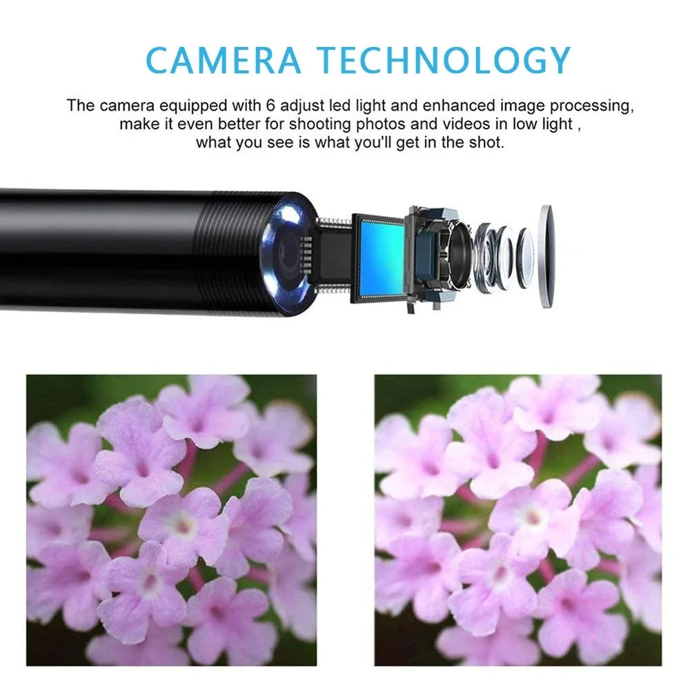5.5mm lens USB Endoscope Borescope Inspection Camera with 6 LED Lights for Type C Devices