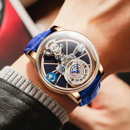 Celestial Starry Sky Curved Glass Transparent Waterproof Leather Watch