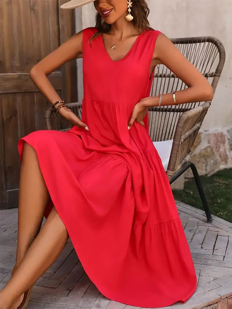 Casual Long Dresses V-neck Loose Dress