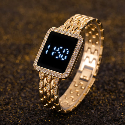Luxury Rhinestone Digital Steel Electronic Wristwatches