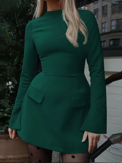 Dulzura Long Sleeves Zipper Bodycon Mini Dress