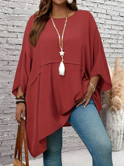 Plus-size loose crew-neck batwing sleeve Top