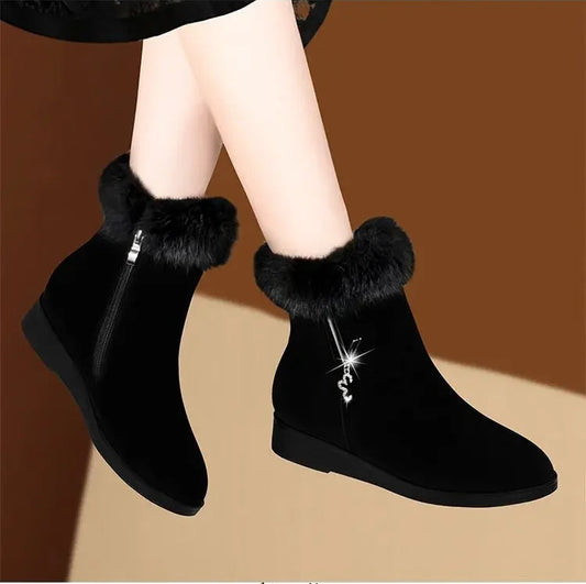 Hick-soled Fur Zipper Vulcanized Shoes