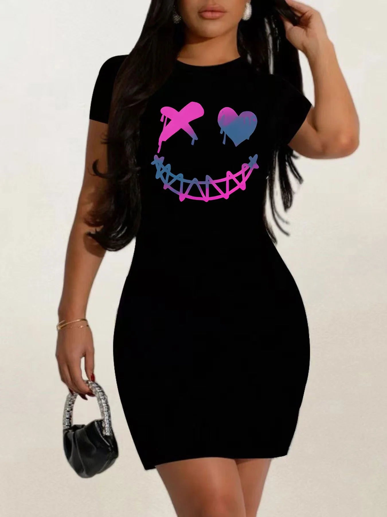 Short sleeves Casual Graphic Round Neck Loose Fit Dress