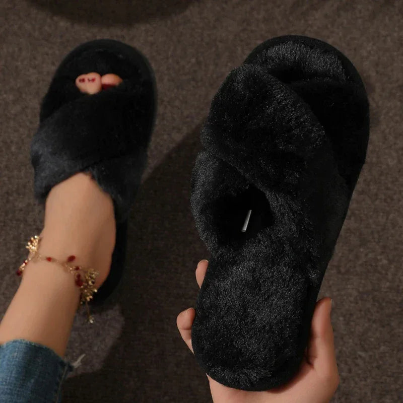 Cross Warm Fluffy Furry Slippers