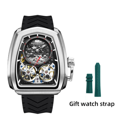 Double Flying Wheel Skeleton Luxury Automatic Mechanical Stainless Steel Silicone