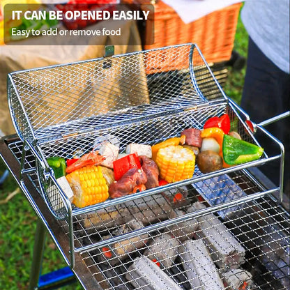 Stainless Steel Rolling BBQ Grill Mesh Basket Grill Rotisserie