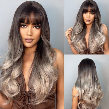 Long Natural Wavy Platinum Blonde Wigs