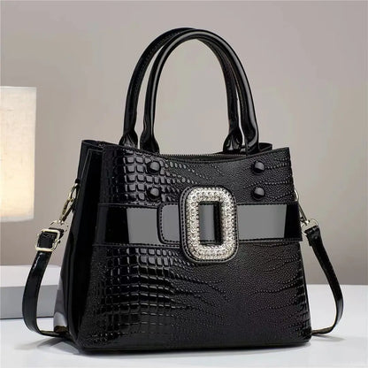 3-Layer Bright Leather Shoulder Large Capacity Tote Bag