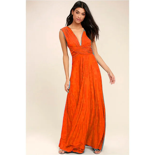 Multi-worn V-neck Vestidos De Fiesta Long Sexy Maxi Dress