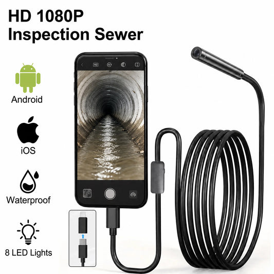 HD 1080P Endoscope Camera Dual Port Waterproof Borescope Inspection Camera