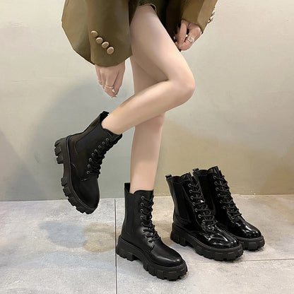 Thick Sole Thick Heel Large Size Black Platform Sole Small Short Boots