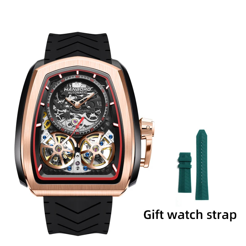 Double Flying Wheel Skeleton Luxury Automatic Mechanical Stainless Steel Silicone