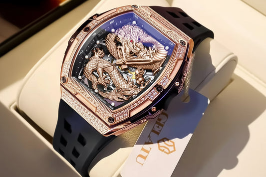 Hollow Silicone Strap Waterproof High Full Diamond Dragon Dial Automatic Mechanical Watch