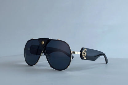 Vintage Oversized Steampunk Pilot Oval Sunglasses
