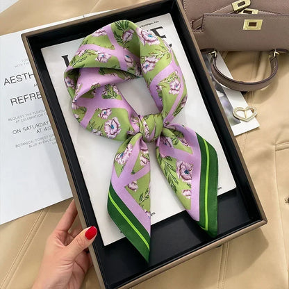 Luxury Silk Square Scarf Soft Satin Horse Hairband Hijab Headband Shawl