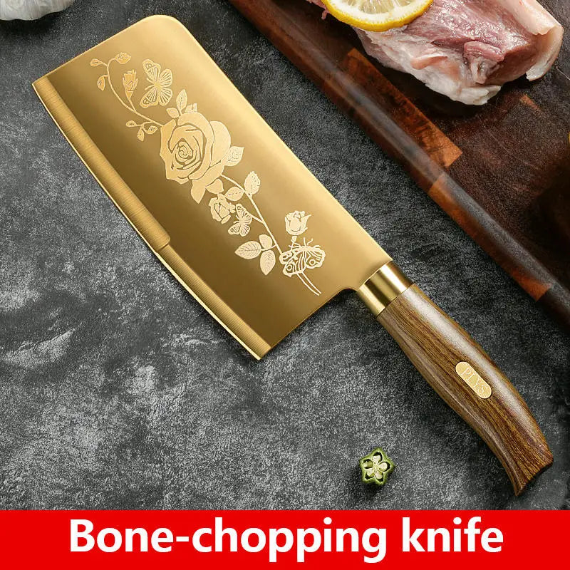 Golden Rose Pattern Kitchen Knife Set