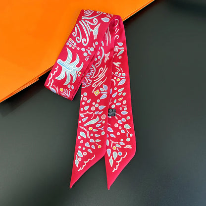Zebra In Flowers Scarf Luxury Silk Scarf Hair Headband Foulard Skinny Scarves