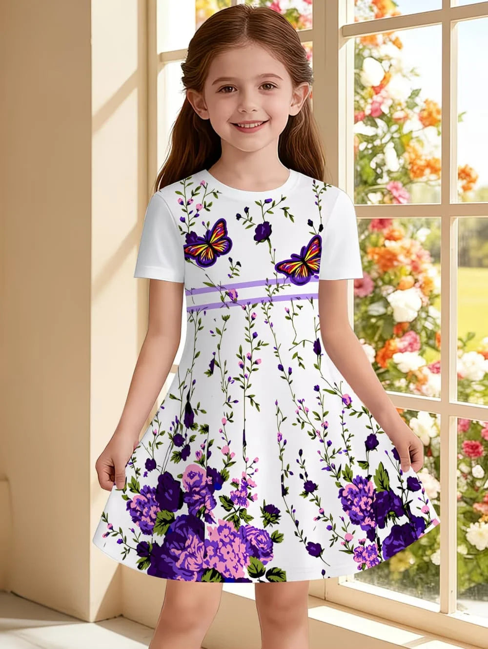 Beautiful Butterfly Printed Short Sleeve Dress