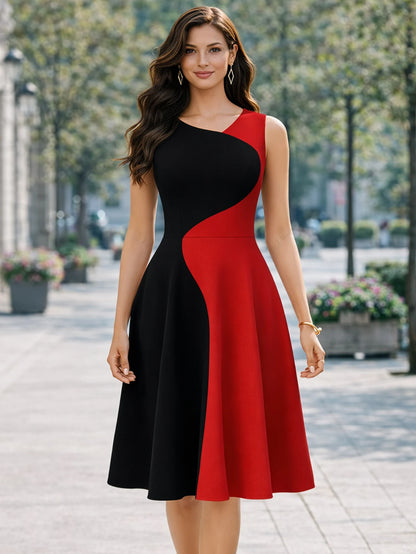 Elegant Round Neck Sleeveless Casual Flare Swing Dress