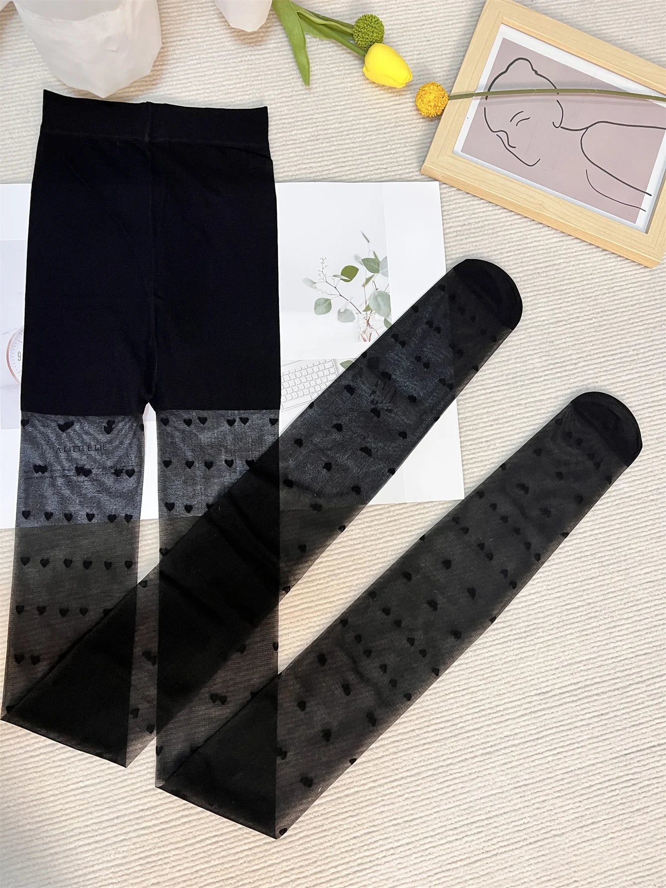 Sexy Black Heart Polka Dot Lolita Pantyhose Tight High Socks