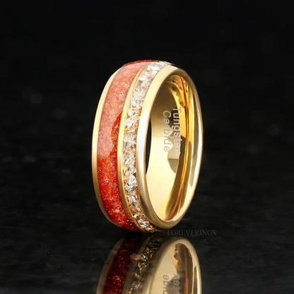 8mm Stainless Steel Ring Inlaid with Blue Pattern Drip Polishing Rings