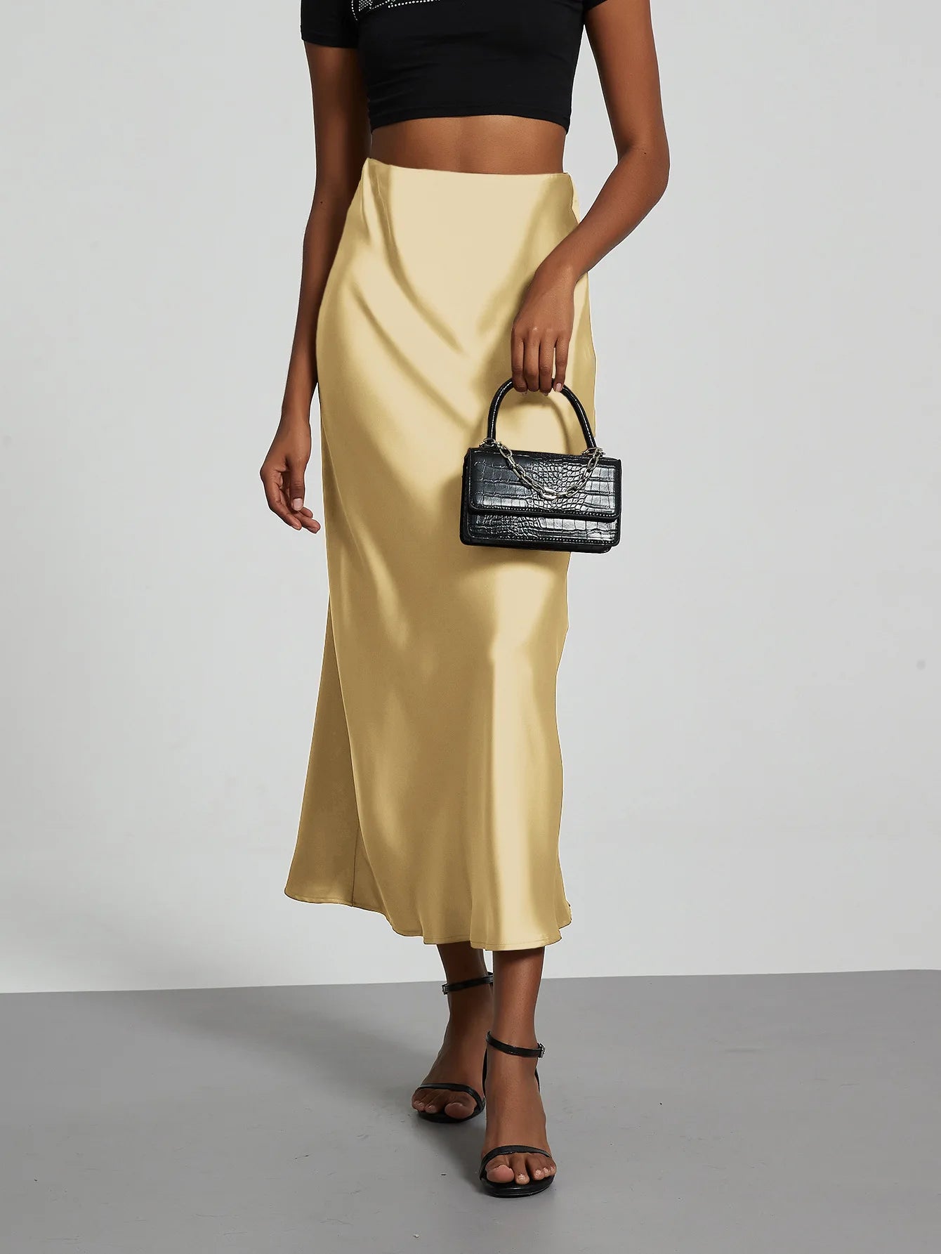 Faldas largas de satén elegantes de talle alto