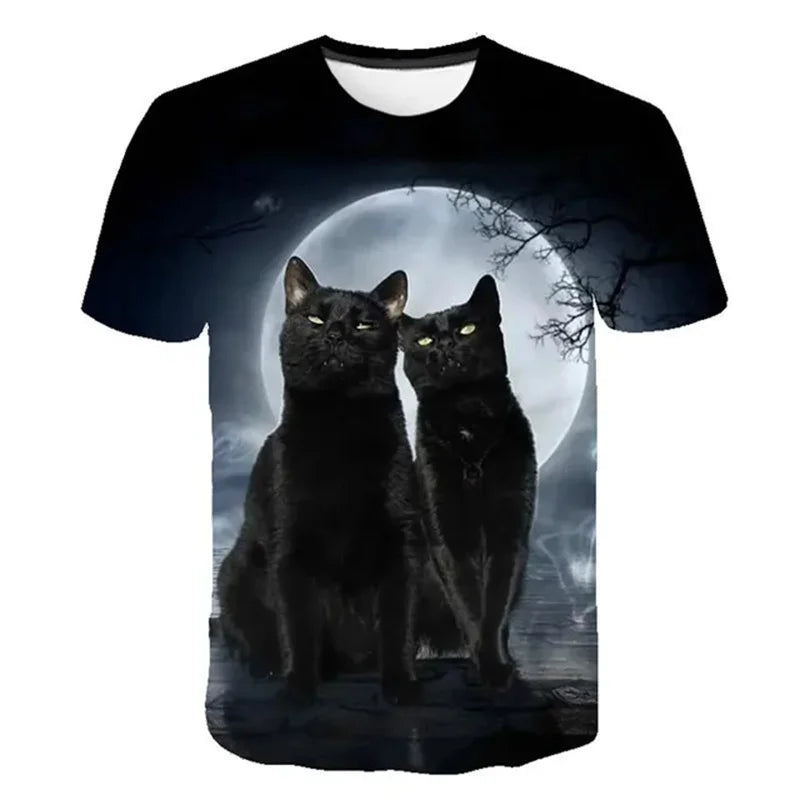 3D Mysterious Cat Short Sleeves  T-Shirt