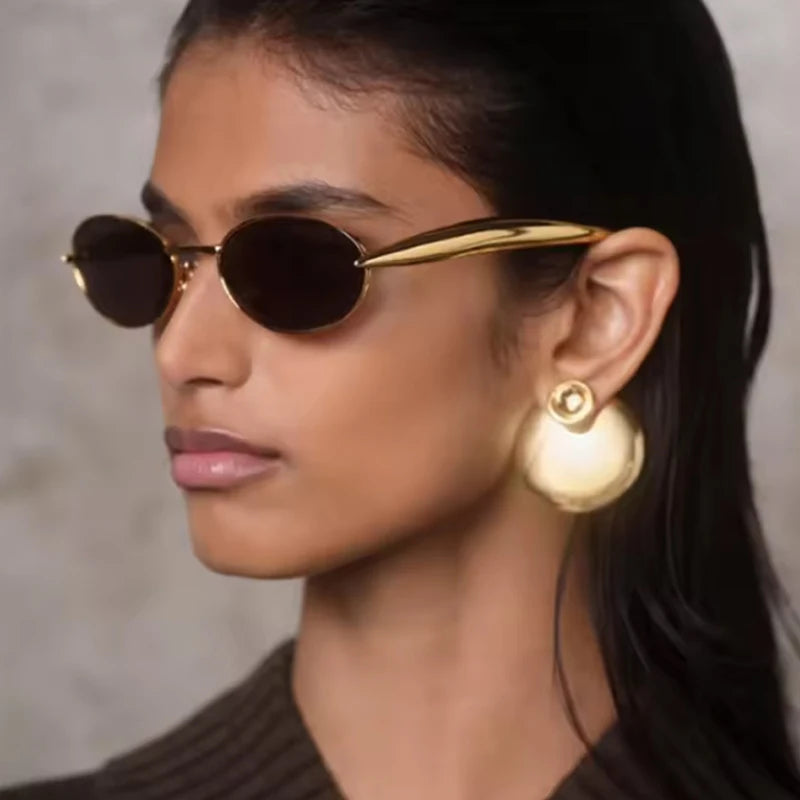 Oval Small Frame Unique Luxury Metal Sun Glasses