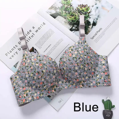 Sexy Lingerie Flower Print Gathered Bras Floral Push Up Seamless Bra Underwear