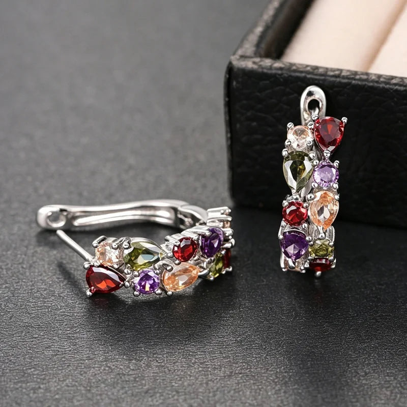Huitan Luxury Hoop Waterdrop Blue/Green Cubic Zirconia Earrings
