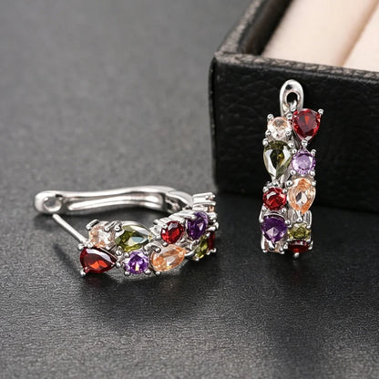 Huitan Luxury Hoop Waterdrop Blue/Green Cubic Zirconia Earrings