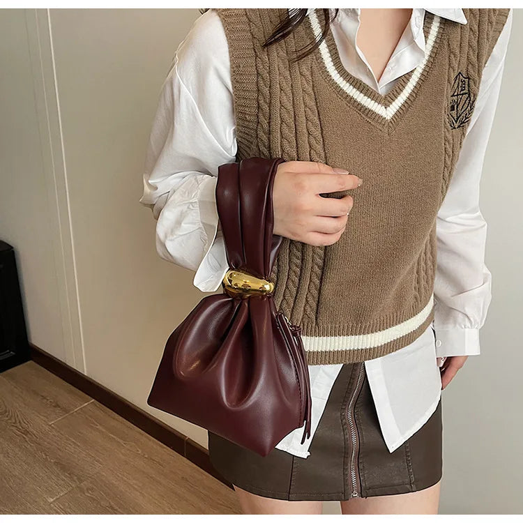 Soft Leather Clutch Luxury Pleated Mini Bucket Pouch Bags