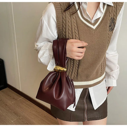 Soft Leather Clutch Luxury Pleated Mini Bucket Pouch Bags