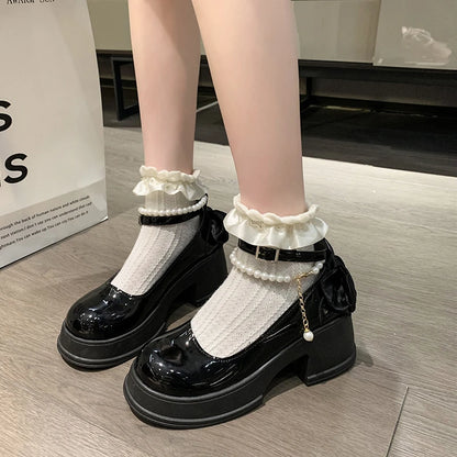 High Heels Pearl Buckles Shoes