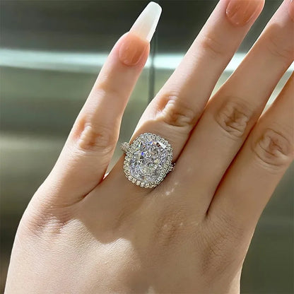 925 Sterling Silver Shining Big Square 4 Claw Inlaid Zircon Rings