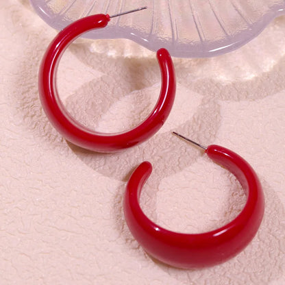 Macaroon Color C Shape Resin Acrylic Geometric Clip Earring Circle Ear Hoop Earrings
