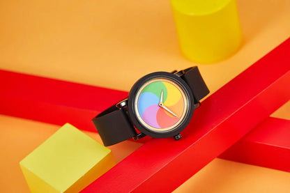 Rainbow rotating dial silicone strap watch