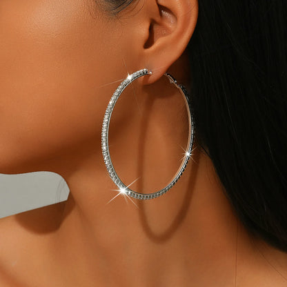 Rhinestones Shiny Crystal Big Round Hoop Earrings