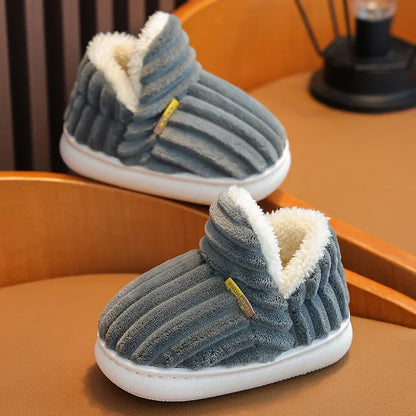 Stripe Plush Slippers Wrap Warm Cotton Shoes