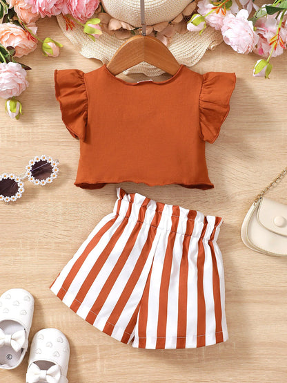 0-2 Year Summer Love Collar Ruffled Short Sleeved Set