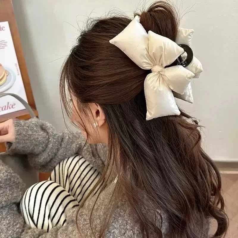 Black Leather Statement Bow Hair Clip