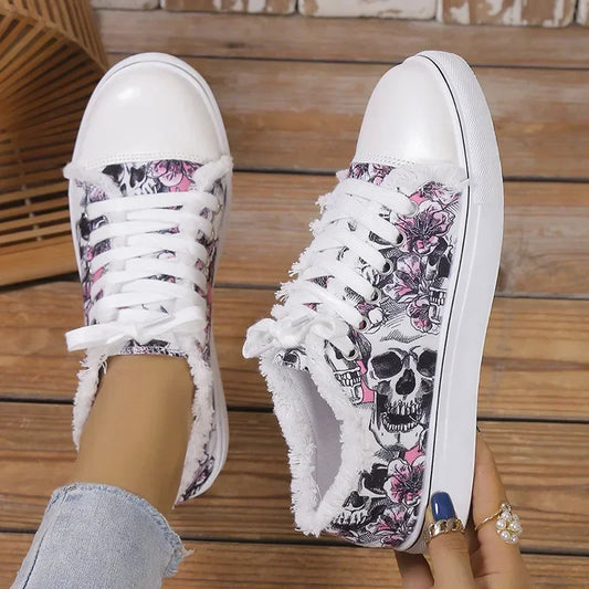 Skull Bat Pattern Flat Canvas Sneakers