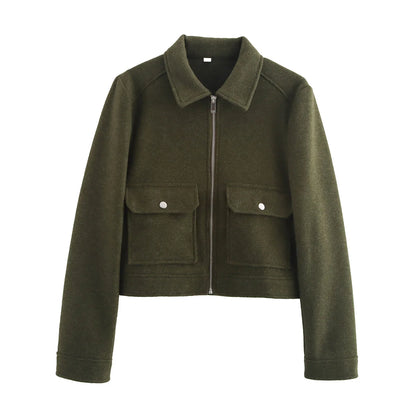 Zipper Winter Long Sleeve Pocket Outerwear Elegant Jacket Coat