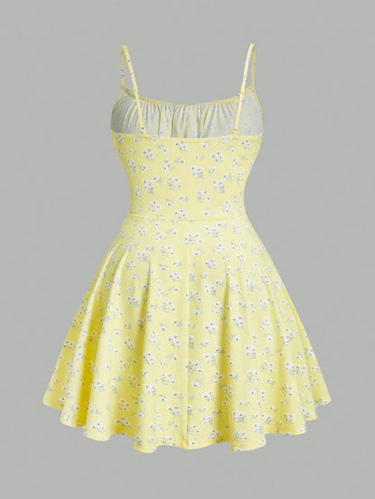 Floral elegant sleeveless thin strap dress