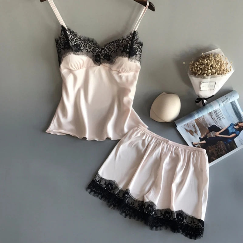 Sexy Ice Silk Two Piece Pyjama Set
