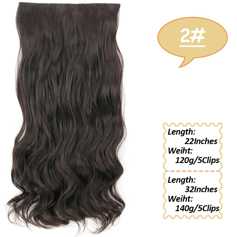 5 Clips Long Wavy Clip In Hair Extensions Synthetic Heat Resistant One Piece False Blonde