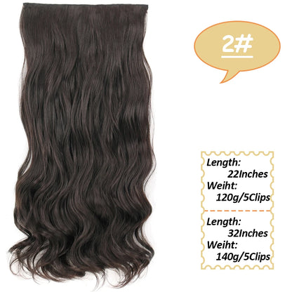 5 Clips Long Wavy Clip In Hair Extensions Synthetic Heat Resistant One Piece False Blonde